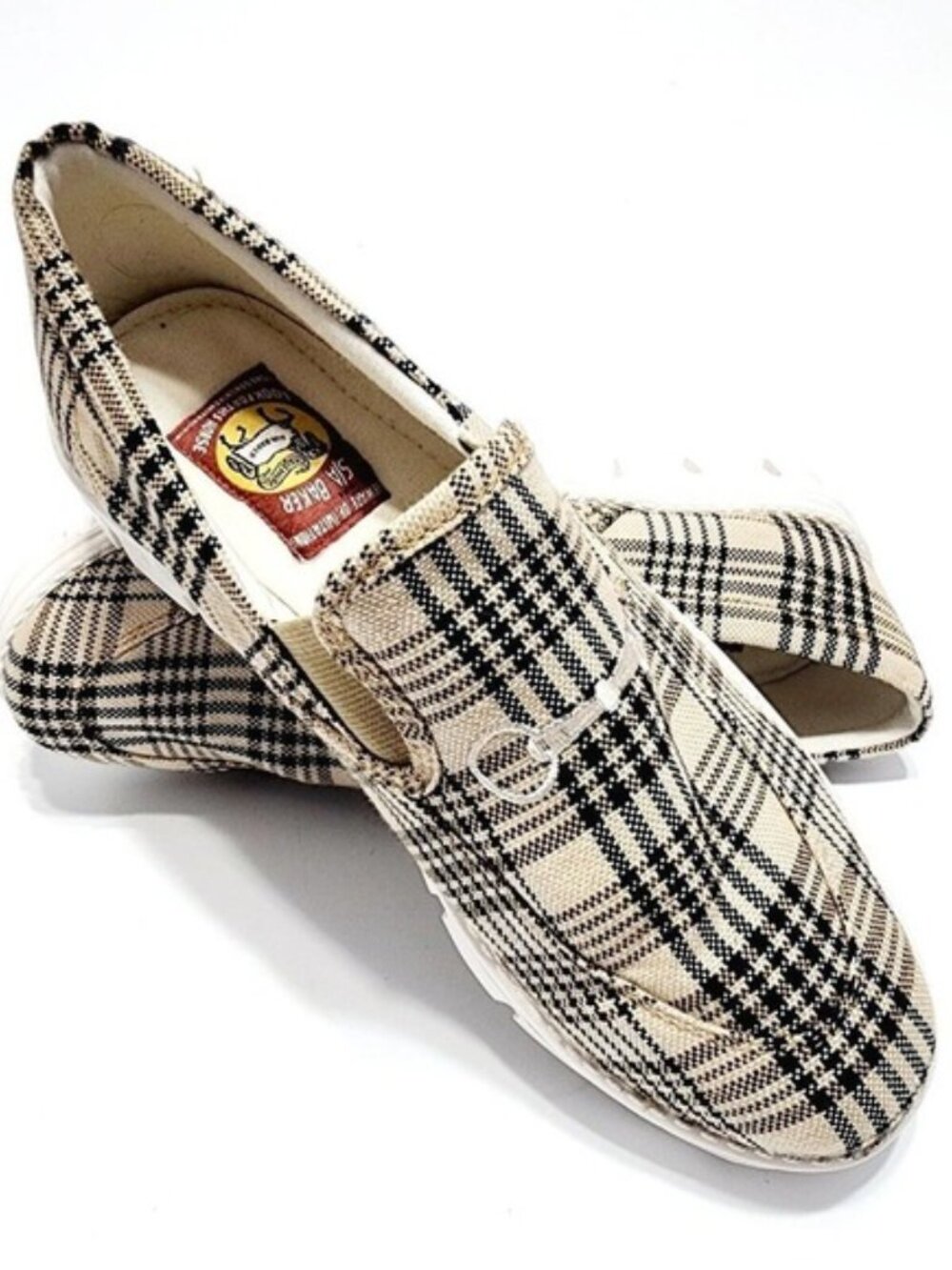 5/A Baker Equestrian Horse Loafers Size 9 Gucci Style Shoe Burberry Plaid Look